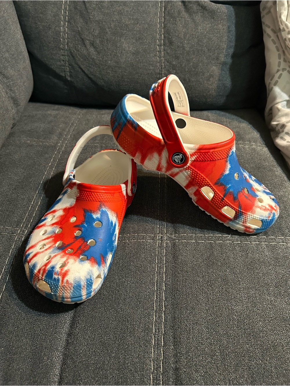 Women’s Tie-Dye Clog Shoes - Red, Blue & White